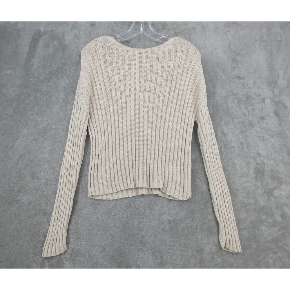 Peruvian Connection Sweater Women Size S Pima Cotton Ribbed Knit Fisherman Tan